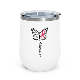 I'm A Survivor My Mom Beat Cancer Awareness Fight Breast Cancer Wine Tumbler | Mazezy