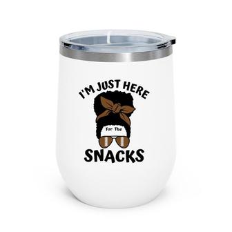 I'm Just Here For The Snacks Black Women Football Gameday Wine Tumbler | Mazezy
