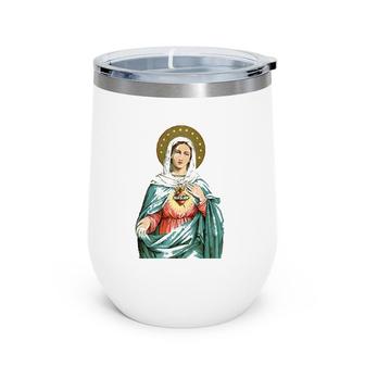 Immaculate Heart Of Mary Our Blessed Mother Catholic Vintage Wine Tumbler | Mazezy