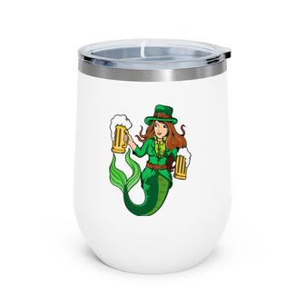 Irish Mermaid Women Leprechaun St Patricks Day Wine Tumbler | Mazezy