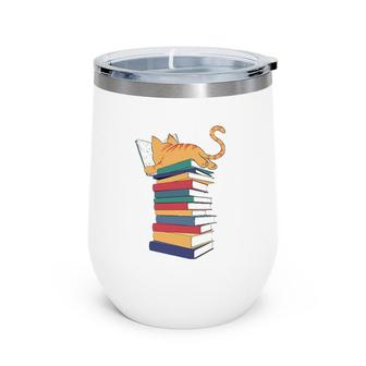 Kawaii Cat Books Gift Womens Wine Tumbler | Mazezy