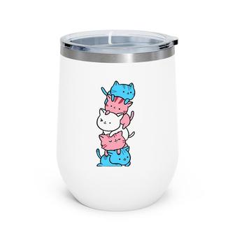 Kawaii Cat Pile Transgender Gift Wine Tumbler | Mazezy