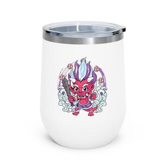 Kawaii Oni Japanese Demon Devil Harajuku Aesthetic Pastel Wine Tumbler | Mazezy