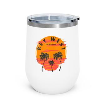Key West Florida Palm Trees Sunset Skull Beach Vacation Wine Tumbler | Mazezy