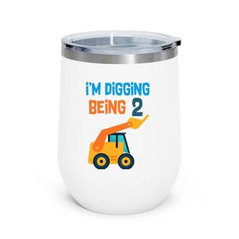Kids 2 Years Old Birthday Digging Being Two Wine Tumbler | Mazezy