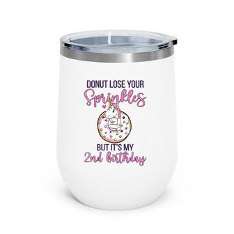 Kids 2Nd Donut Birthday Party Unicorn Two Years Old Sweet Girl Wine Tumbler | Mazezy