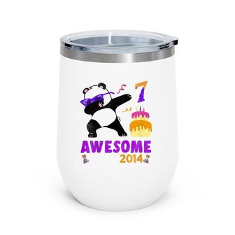 Kids 7 Years Old 7 Birthday Dabbing Panda Cute Bday Party Wine Tumbler | Mazezy