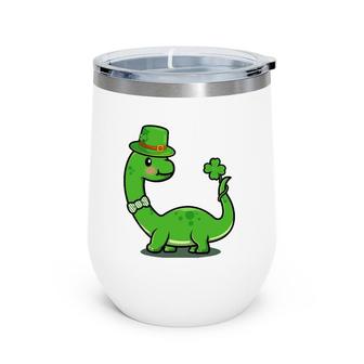 Kid's Dinosaur Shamrock St Patrick's Day For Kids Boys Girls Wine Tumbler | Mazezy