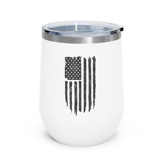 Kids Distressed American Flag Mens Womens Youth Tee Wine Tumbler | Mazezy
