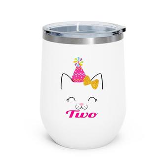 Kids Two 2 Years Old 2Nd Birthday Girl Kitty Cat Theme Wine Tumbler | Mazezy