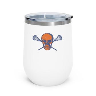 Lacrosse Skull Orange And Blue Lax Wine Tumbler | Mazezy