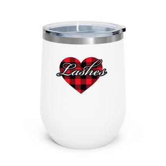 Lashes Heart Buffalo Plaid Valentine Spa Or Salon Wear Beautician Wine Tumbler | Mazezy