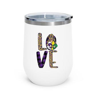 Leopard Plaid Love Nordic Gnome Cute Mardi Gras Women Wine Tumbler | Mazezy