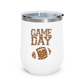 Leopard Print Game Day Football For Mom Women Wine Tumbler | Mazezy