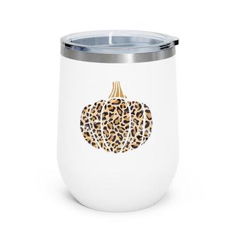 Leopard Pumpkin Woman Thanksgiving Gift Thankful Mom Mama Wine Tumbler | Mazezy