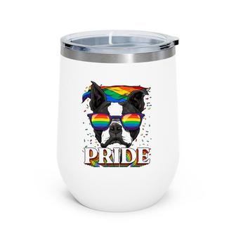 Lgbt Boston Terrier Gay Pride Lgbtq Rainbow Flag Sunglasses Wine Tumbler | Mazezy