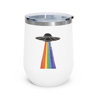 Lgbt Pride Ufo  Alien Gay Lesbian Rainbow Love Wine Tumbler