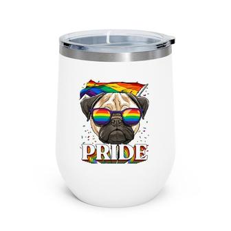 Lgbt Pug Gay Pride Lgbtq Rainbow Flag Sunglasses Wine Tumbler | Mazezy