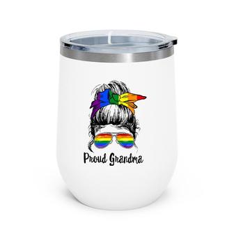 Lgbtq Proud Grandma Ally Messy Bun Rainbow Flag Gay Pride Wine Tumbler | Mazezy
