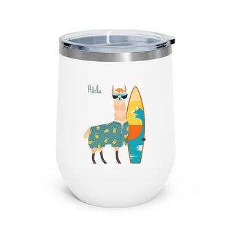 Llama T Aloha Summer Surfing Waves Wine Tumbler | Mazezy