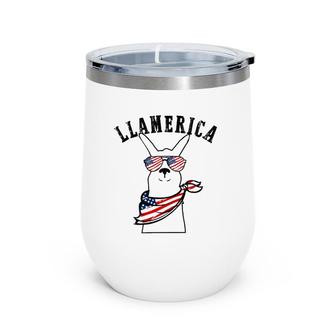 Llamerica Llama 4Th Of July American Flag For Men Women Kids Wine Tumbler | Mazezy