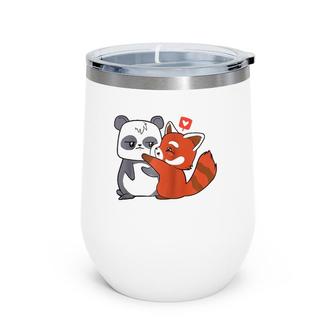 Love Giant Panda Bamboo Bear Cartoon Couple Heart Kids Gifts  Wine Tumbler