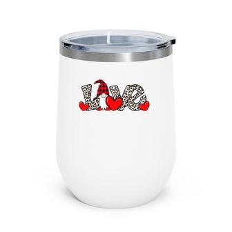 Love Gnomes Leopard Plaid Heart Valentine Clothes Wine Tumbler | Mazezy