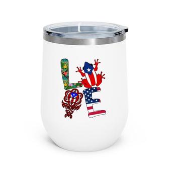 Love Puerto Rico Puerto Rican Flag Symbols Frog Atabey American Flag Floral Wine Tumbler | Mazezy
