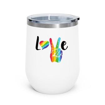 Love Rainbow Peace Sign ,Gay Pride Rainbow Heart Love Raglan Baseball Tee Wine Tumbler | Mazezy