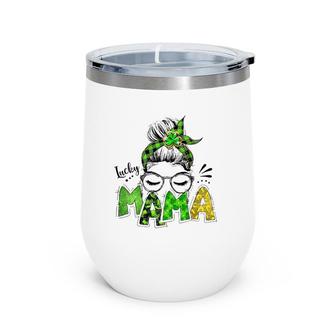 Lucky Mama Woman Face With Glasses Bandana St Patricks Day Wine Tumbler | Mazezy