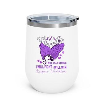 Lupus Awareness Warrior Purple Ribbon Butterfly Wolf Womens Wine Tumbler | Mazezy