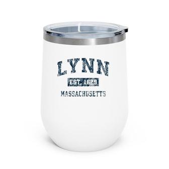 Lynn Massachusetts Ma Vintage Sports Design Navy Print Wine Tumbler | Mazezy