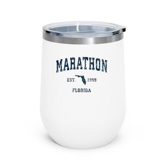 Marathon Florida Fl Vintage Sports Design Navy Print Wine Tumbler | Mazezy