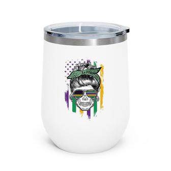 Mardi Gras Skull American Flag Funny Wine Tumbler | Mazezy