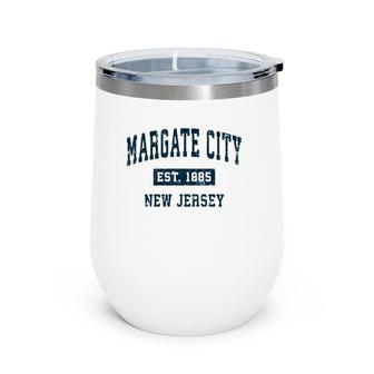 Margate City New Jersey Nj Vintage Sports Design Navy Print Wine Tumbler | Mazezy
