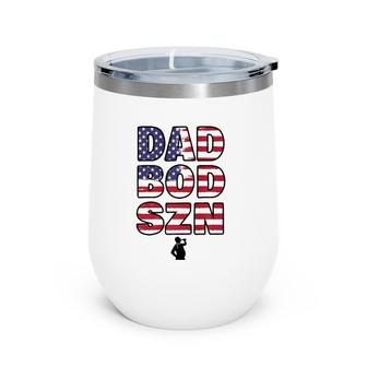 Mens American Flag Dad Bod Wine Tumbler | Mazezy