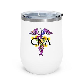 Mens Cna Certified Nurse Assistant Caduceus With Flowers Flowery Wine Tumbler | Mazezy