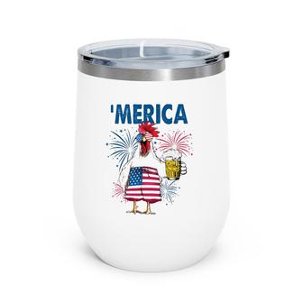 Merica Funny Chicken With Beer Usa Flag 4Th Of July Wine Tumbler | Mazezy