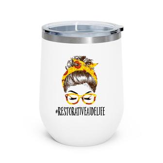 Messy Hair Bun Restorative Aide Sunflowers Mother's Day Wine Tumbler | Mazezy