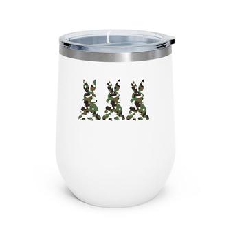 Mom And Son Matching Camouflage Bunny Rabbit Trio Easter Wine Tumbler | Mazezy