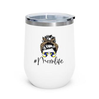 Mom Life Volleyball Cool Mom Mother's Day Messy Bun Glasses Wine Tumbler | Mazezy