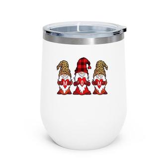 Mother's Day Gnomes Women Red Buffalo Plaid Leopard Print Wine Tumbler | Mazezy