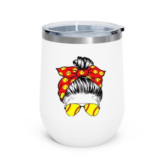 Mother's Day Soft Ball Messy Bun Mom Life Wine Tumbler | Mazezy