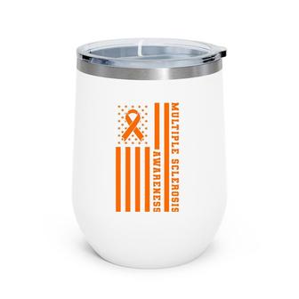 Multiple Sclerosis Ms Awareness Patriotic Usa American Flag Wine Tumbler | Mazezy