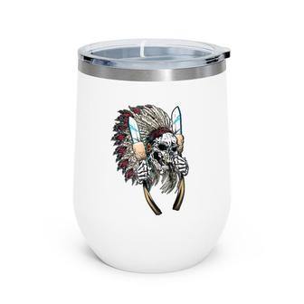 Native American Indian Headdress Skull Wine Tumbler | Mazezy