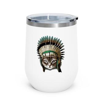Native Indian American Cat Lover Gift Wine Tumbler | Mazezy