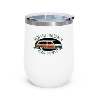 New Smyrna Beach Florida Vintage Surfing Wine Tumbler | Mazezy