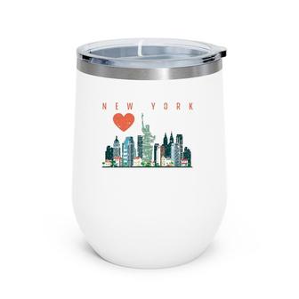 New York City Nyc Skyline Heart Distressed Style Wine Tumbler | Mazezy