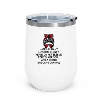 Nurse Hated By Many Loved By Plenty Heart On Her Sleeve Fire In Her Soul And A Mouth She Can’T Control Messy Bun Buffalo Plaid Bandana Wine Tumbler | Mazezy