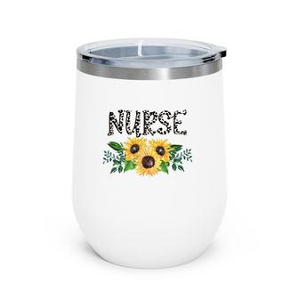 Nurse Leopard Text Sunflower Nursing Gift Wine Tumbler | Mazezy
